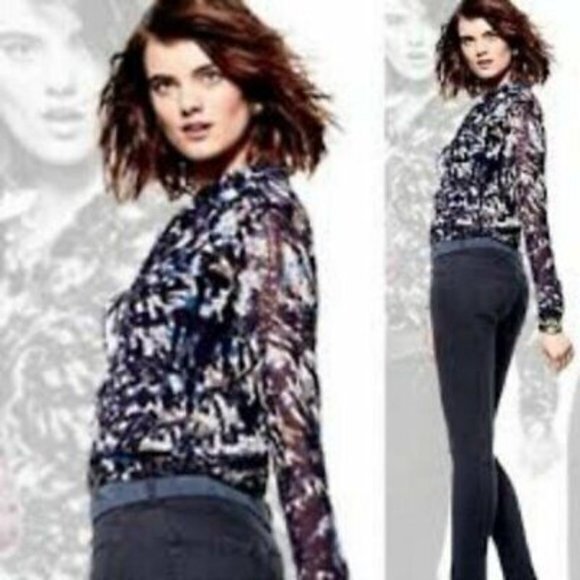 Cabi Starry Night Print Ruffle Button Up Blouse Top Womens Size M Chiffon Career - Picture 3 of 8